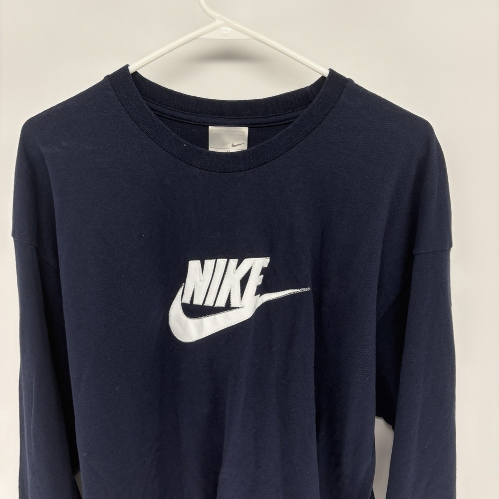 Vintage Nike Blue Long Sleeve Shirt Puff Print Embossed Embroidery Men XL - Picture 2 of 9